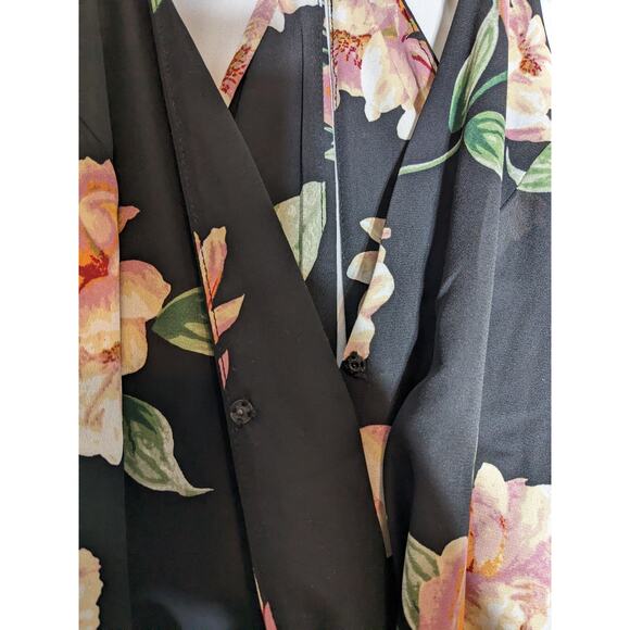 Lush Maxi Dress XS Black Floral Surplice Split Sleeveless Strappy Sundress Lined - Picture 3 of 14